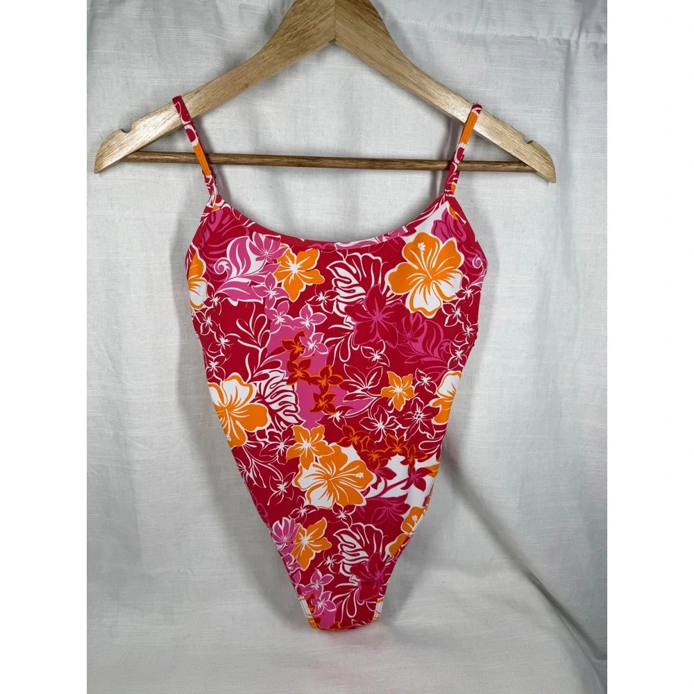 Roxy NWT Sea Spray One Piece Swimsuit Hibiscus Pink Orange Tropical Floral Small